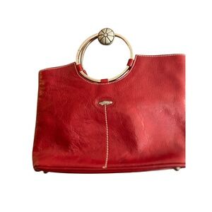 Cuoieria Fiorentina Red Leather Satchel Bag Round Handle Stylish Tote with strap